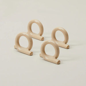 SET OF 4 STONEWARE LOOP NAPKIN RINGS, BISQUE​